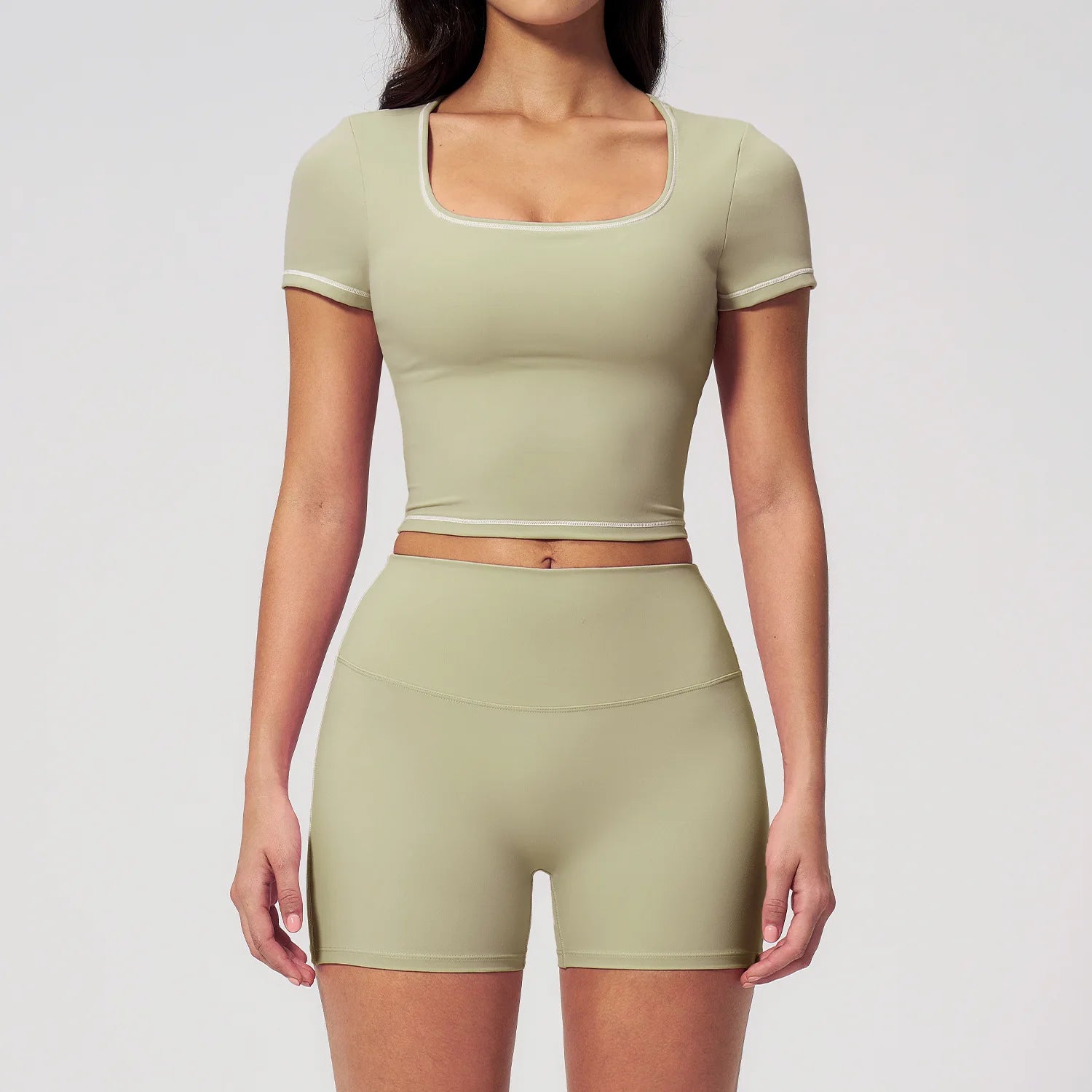 Custom LOGO women's summer new tight yoga elastic high waist sports shorts quick-drying fitness short-sleeved two-piece set