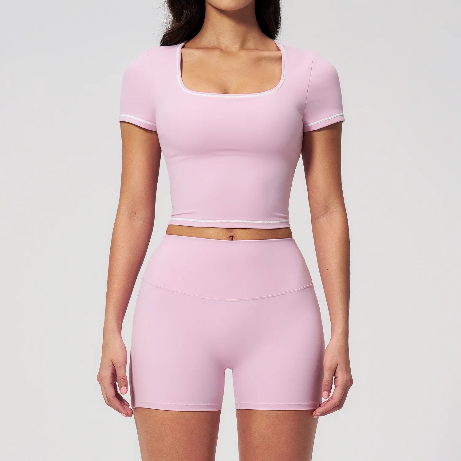 Custom LOGO women's summer new tight yoga elastic high waist sports shorts quick-drying fitness short-sleeved two-piece set