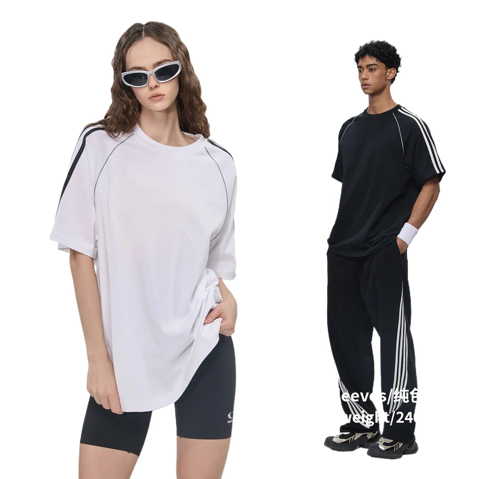 Custom LOGO Men's 100% cotton striped short-sleeved trousers contrasting colors casual sports outdoor street hip-hop suit