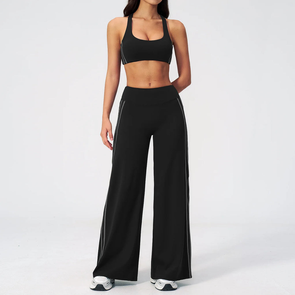 Custom LOGO women's color-matching yoga three-dimensional beauty back outdoor sports fitness vest wide-leg pants two-piece set