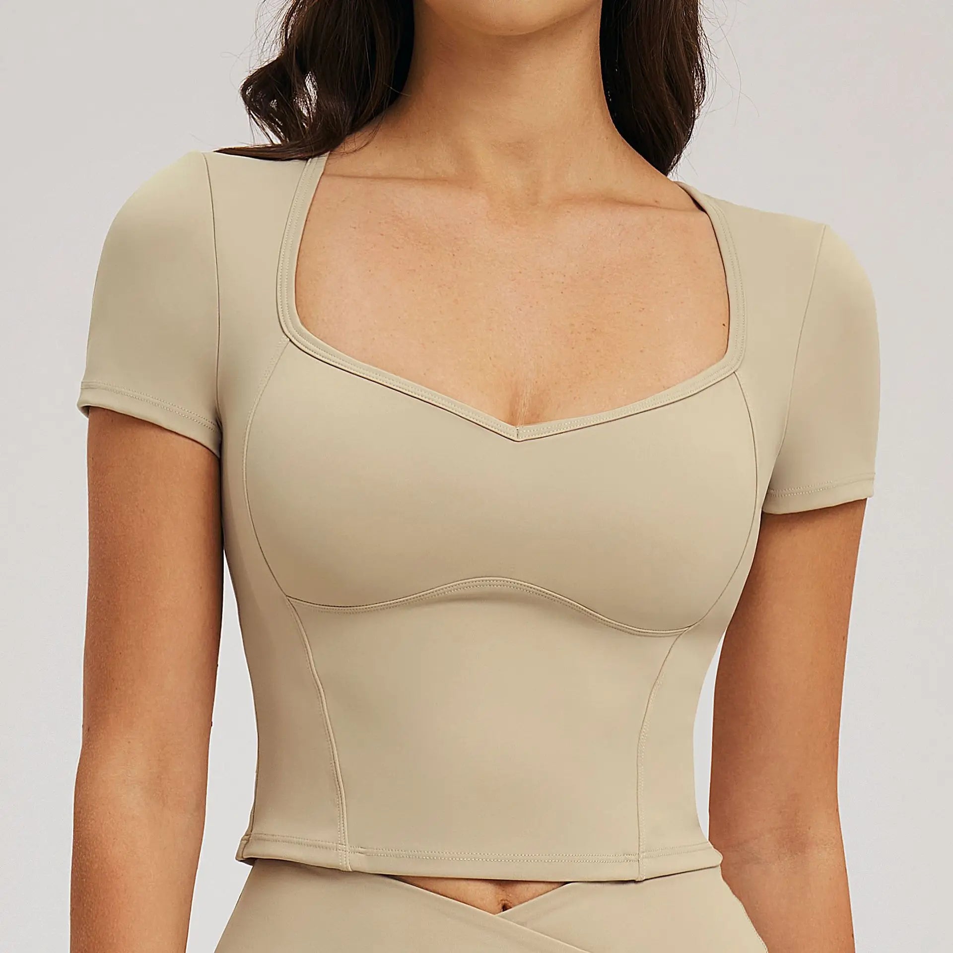 Customizable Nude Yoga Large Neckline Sports Top | Custom Logo