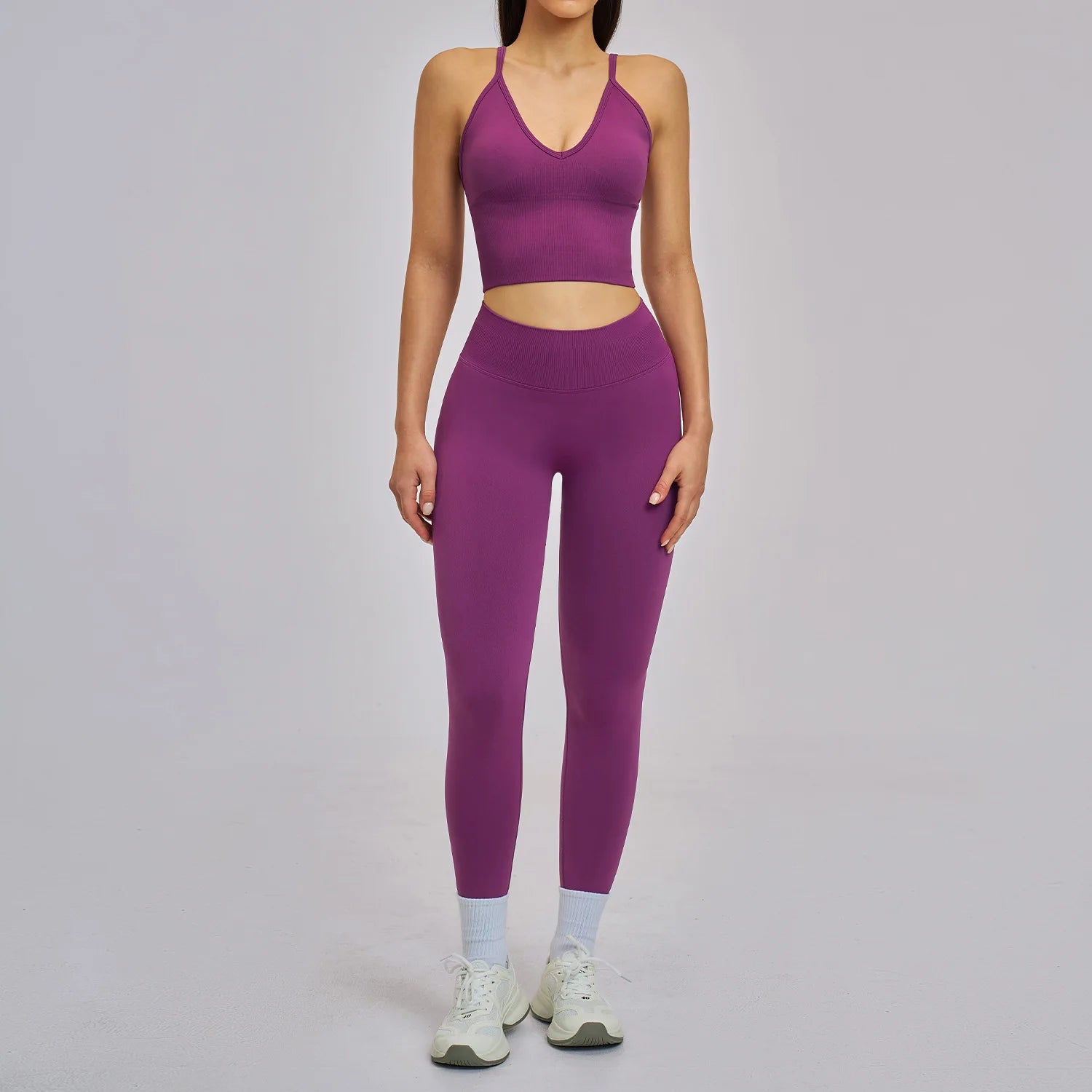 Custom LOGO women's seamless yoga I-shaped beautiful back tight fitness clothes high elastic running sports two-piece set