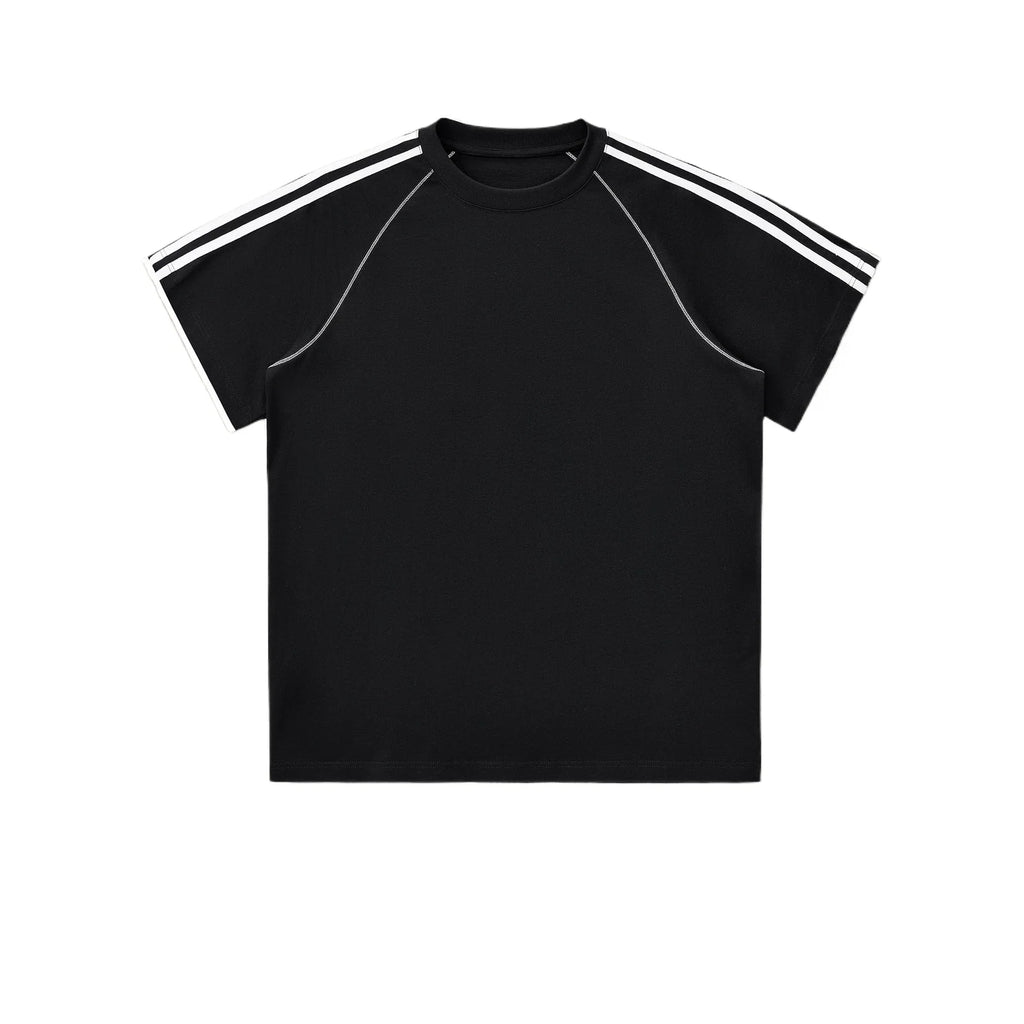 Custom LOGO Men's 100% cotton striped short-sleeved trousers contrasting colors casual sports outdoor street hip-hop suit