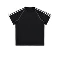 Custom LOGO Men's 100% cotton striped short-sleeved trousers contrasting colors casual sports outdoor street hip-hop suit