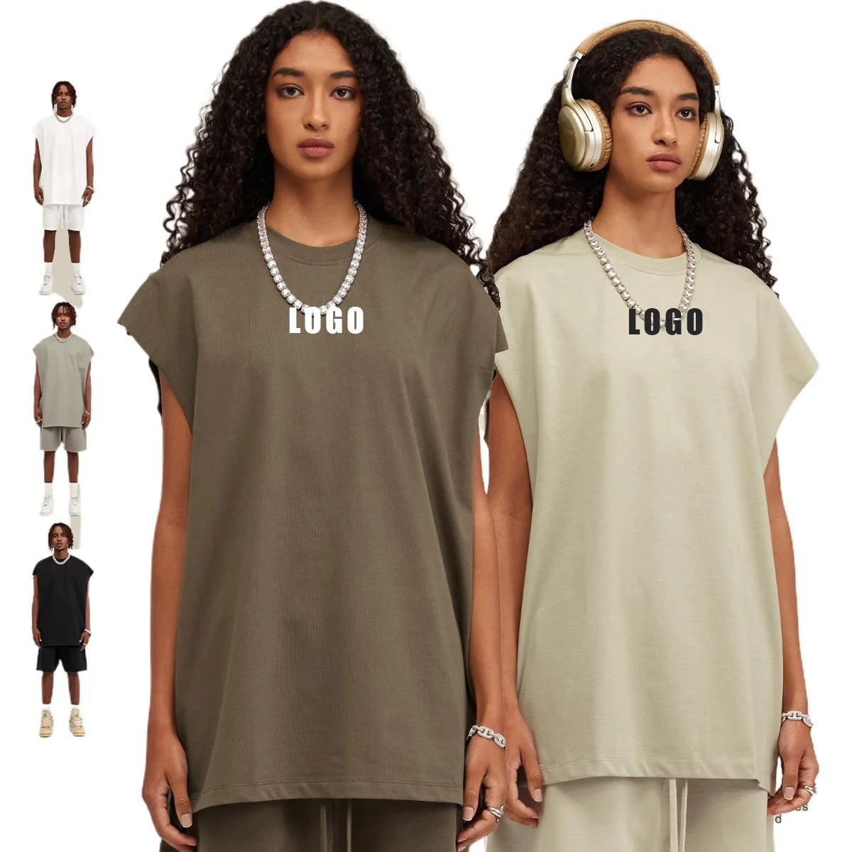 Custom LOGO Women's Spring and Summer 305G Heavy 100% Cotton Sleeveless Vest i Loose Sports Vest Men's and Women's Couples Top