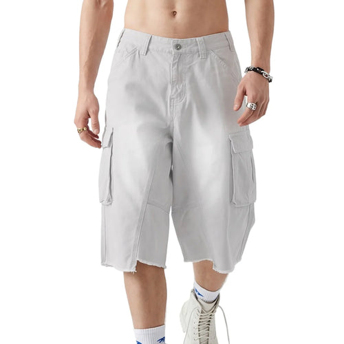 Custom LOGO men's 310G heavy 100% cotton summer American street multi-pocket retro washed old loose tooling seven-point shorts