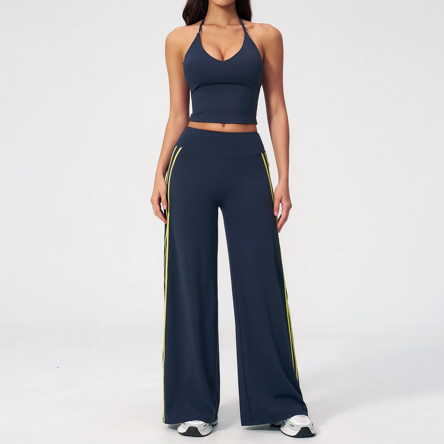 Custom LOGO women's V-neck beauty back yoga running quick-drying sling vest wide-leg pants sports and fitness two-piece set