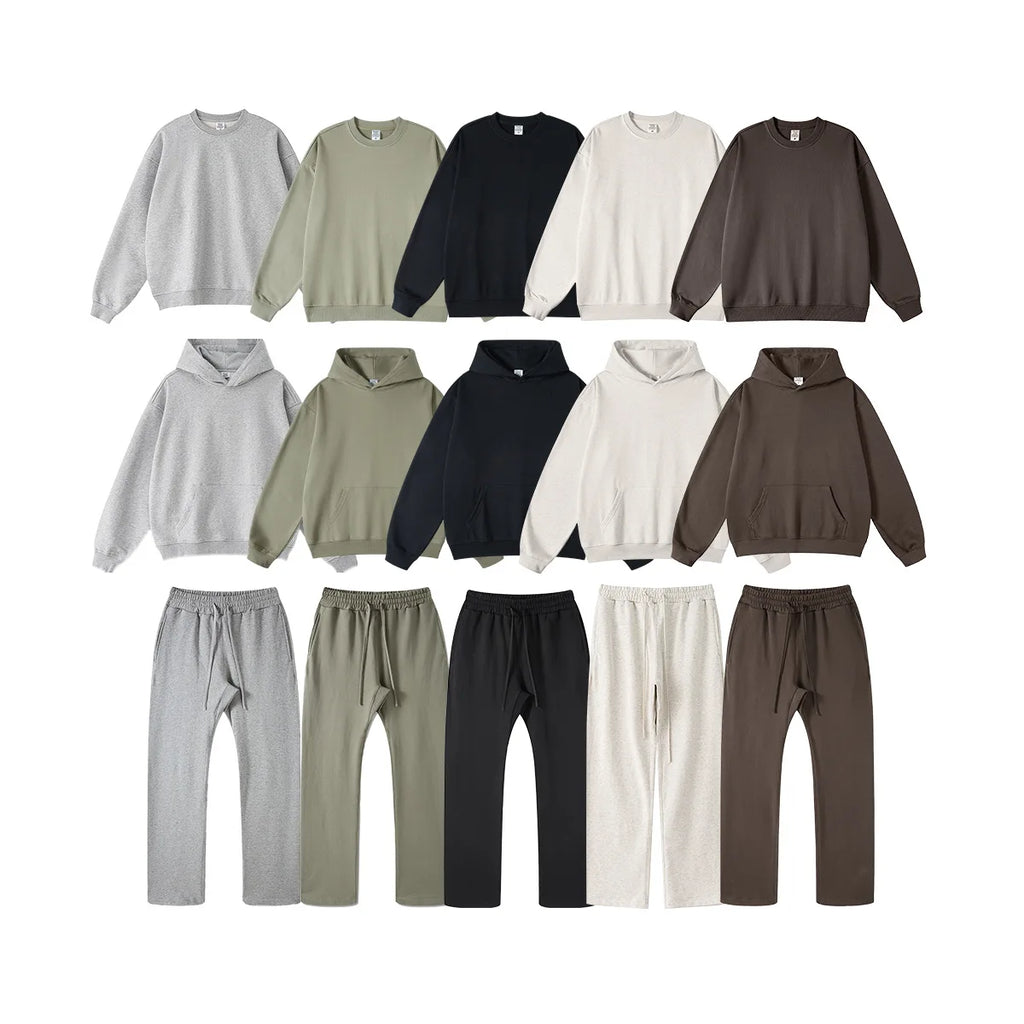 Custom LOGO men's and women's spring, autumn and winter 440G heavy terry fabric loose casual sports sweater set