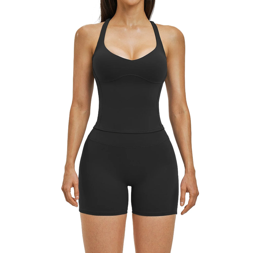 Custom LOGO Women's Cross Back Yoga Suit Shock Absorption Outdoor Casual Vest Shorts Fitness Sports Two-piece Set