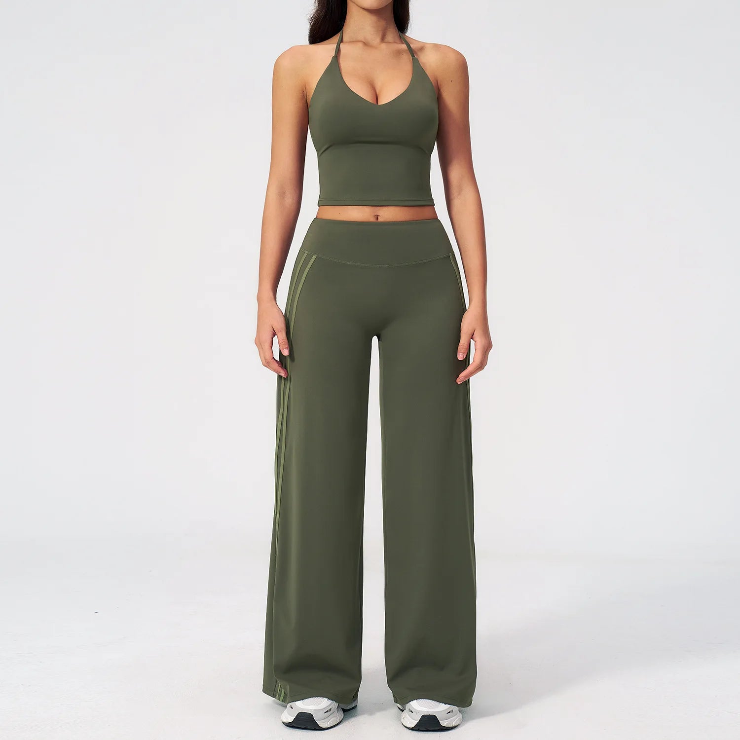 Custom LOGO women's V-neck beauty back yoga running quick-drying sling vest wide-leg pants sports and fitness two-piece set
