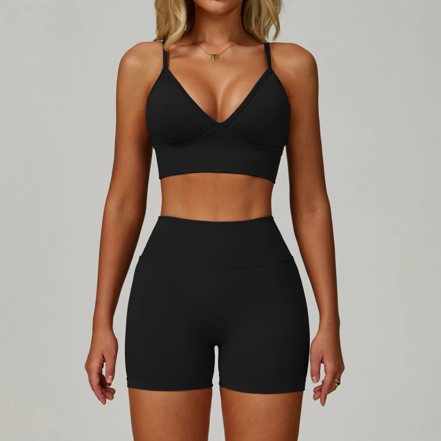 Custom LOGO women's seamless tight yoga quick-drying fitness wear outdoor running vest shorts sports two-piece set