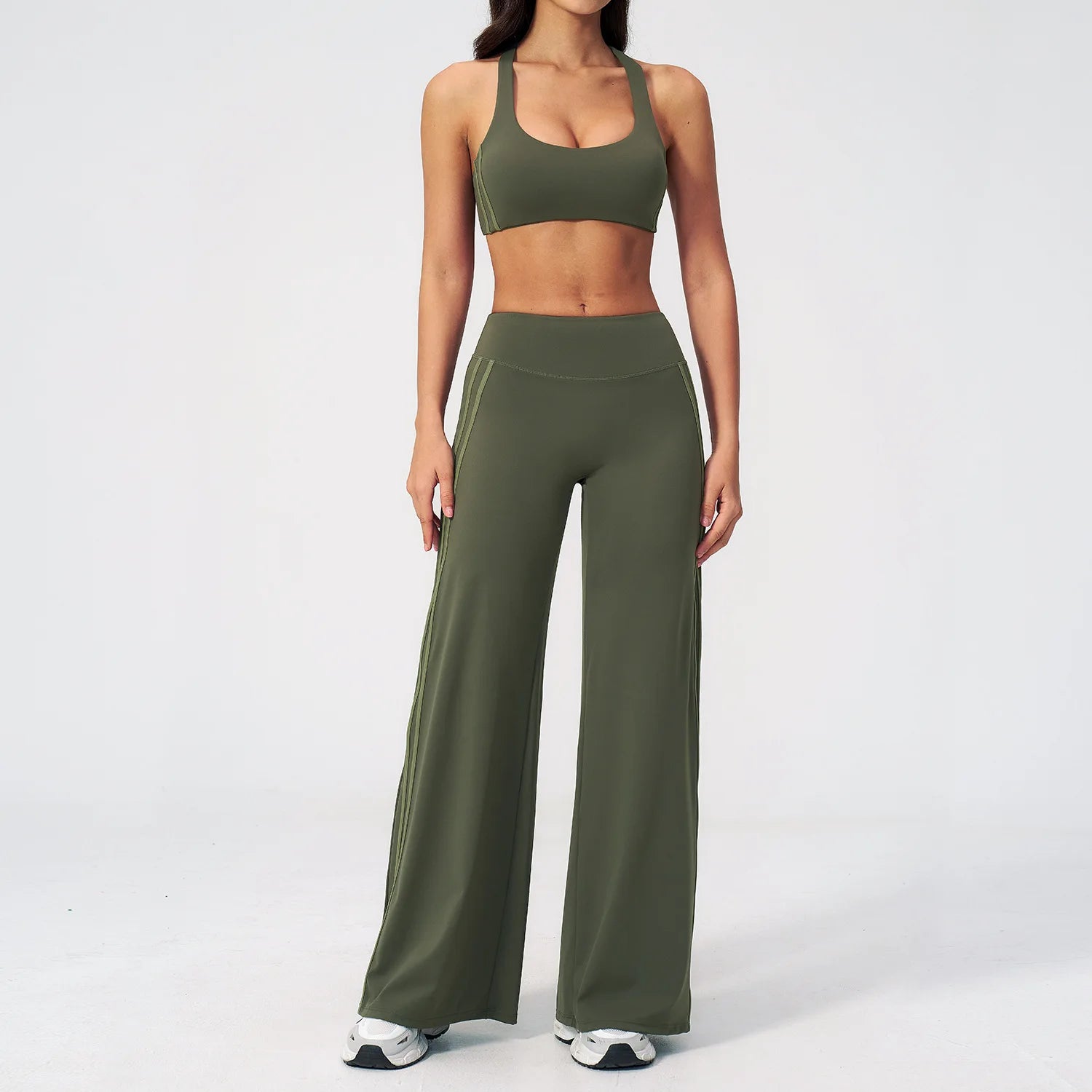 Custom LOGO women's color-matching yoga three-dimensional beauty back outdoor sports fitness vest wide-leg pants two-piece set