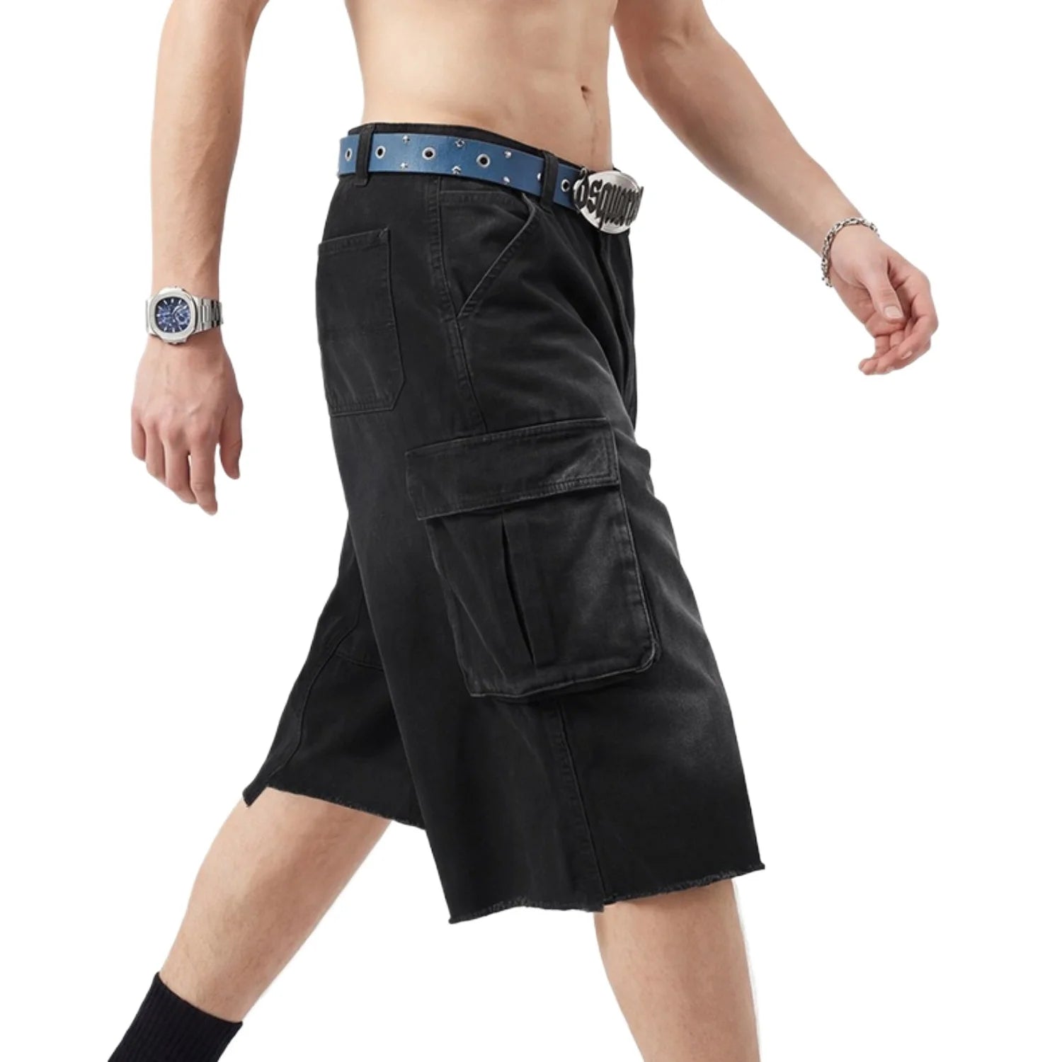 Custom LOGO men's 310G heavy 100% cotton summer American street multi-pocket retro washed old loose tooling seven-point shorts