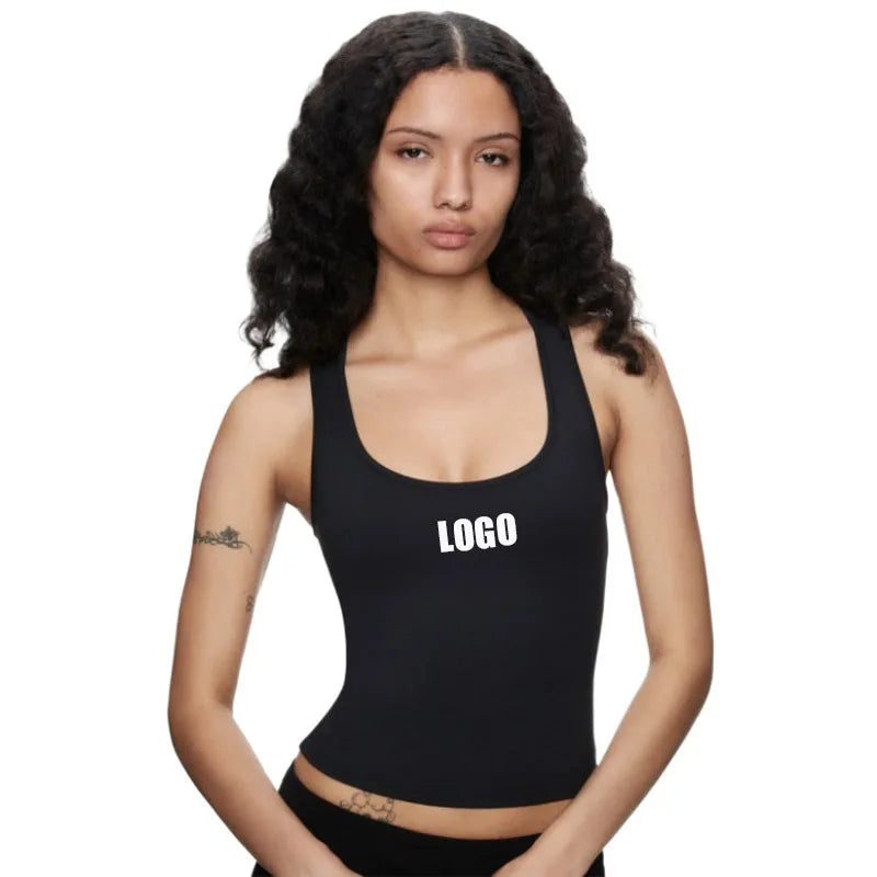 Custom LOGO women's Spice Girls tight-fitting high-elastic square-collar I-shaped vest fitness quick-drying sports short top