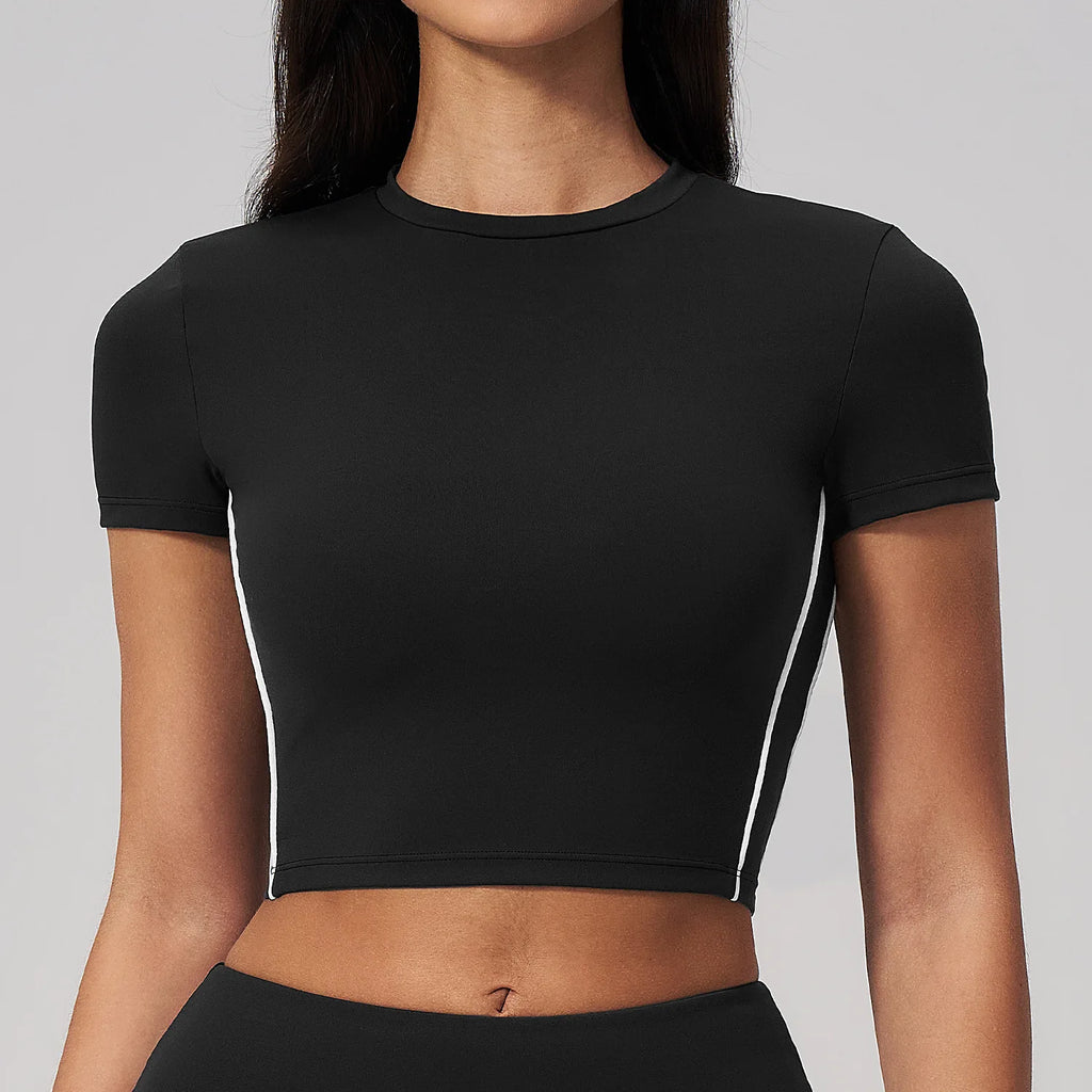 Custom LOGO women's summer Pilates fitness short tight yoga T-shirt sports quick-drying short-sleeved top
