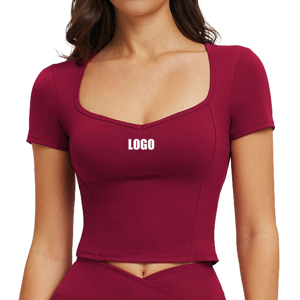 Customizable Nude Yoga Large Neckline Sports Top | Custom Logo