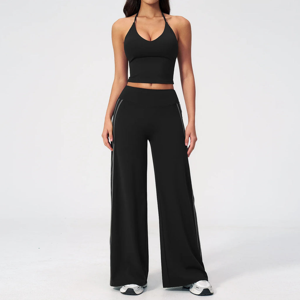 Custom LOGO women's V-neck beauty back yoga running quick-drying sling vest wide-leg pants sports and fitness two-piece set