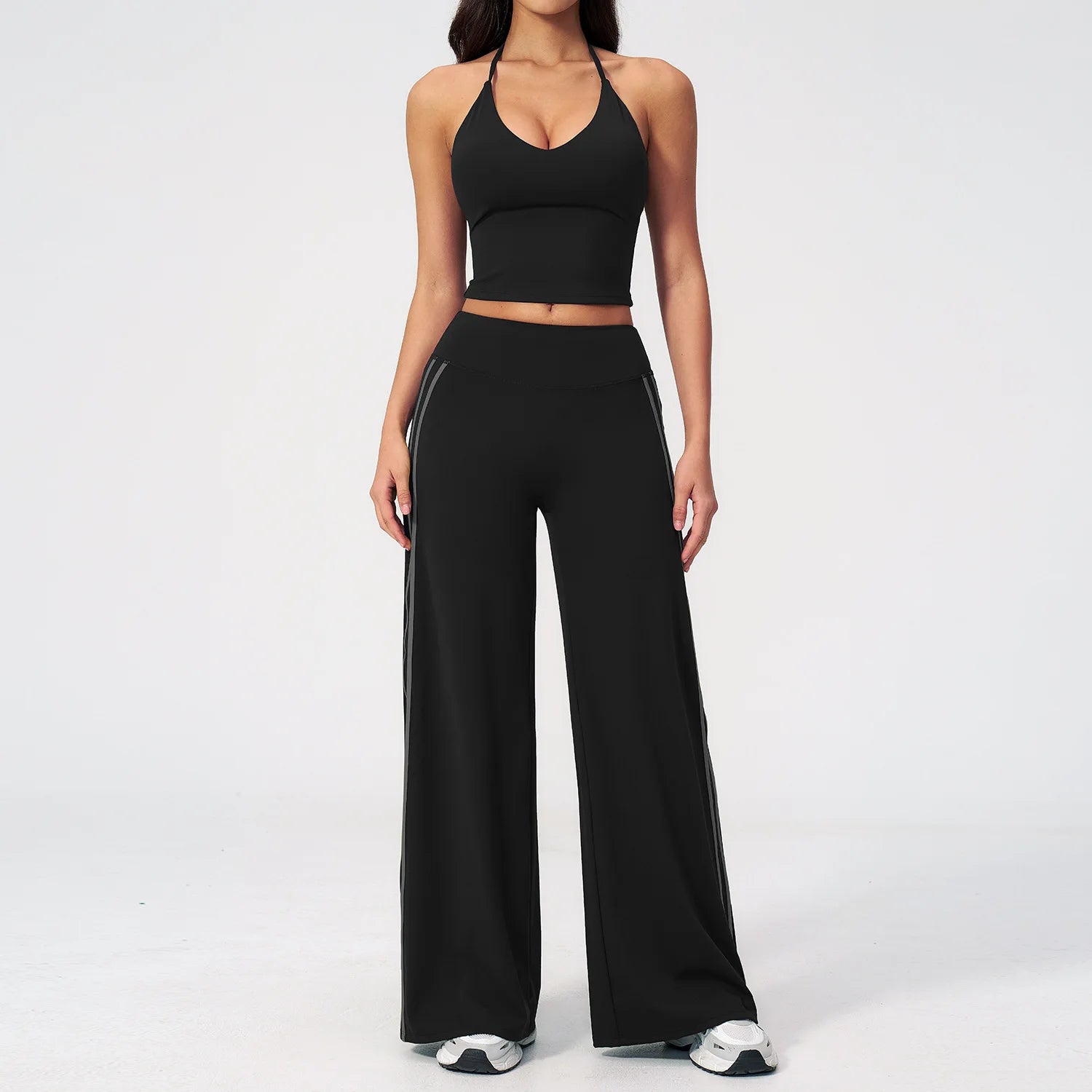 Custom LOGO women's V-neck beauty back yoga running quick-drying sling vest wide-leg pants sports and fitness two-piece set