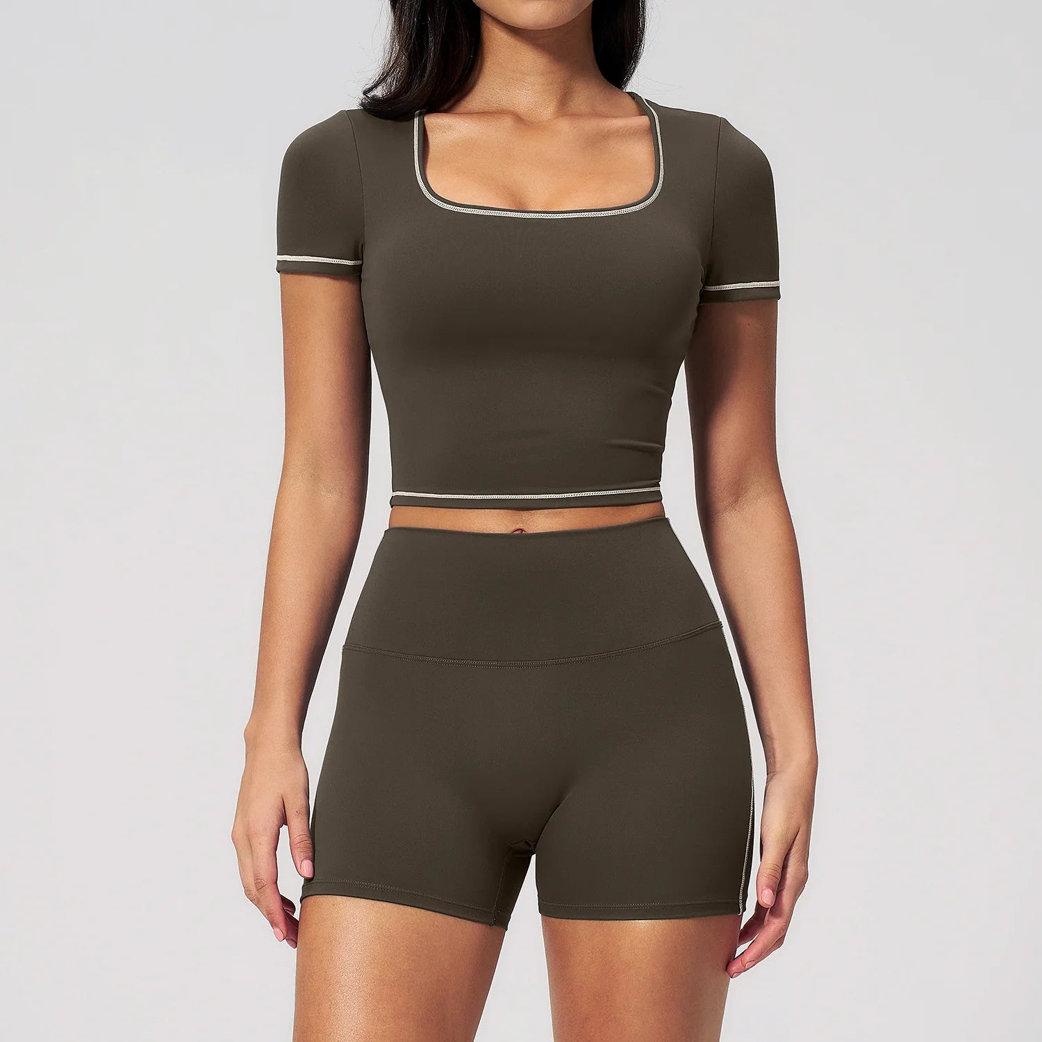 Custom LOGO women's summer new tight yoga elastic high waist sports shorts quick-drying fitness short-sleeved two-piece set