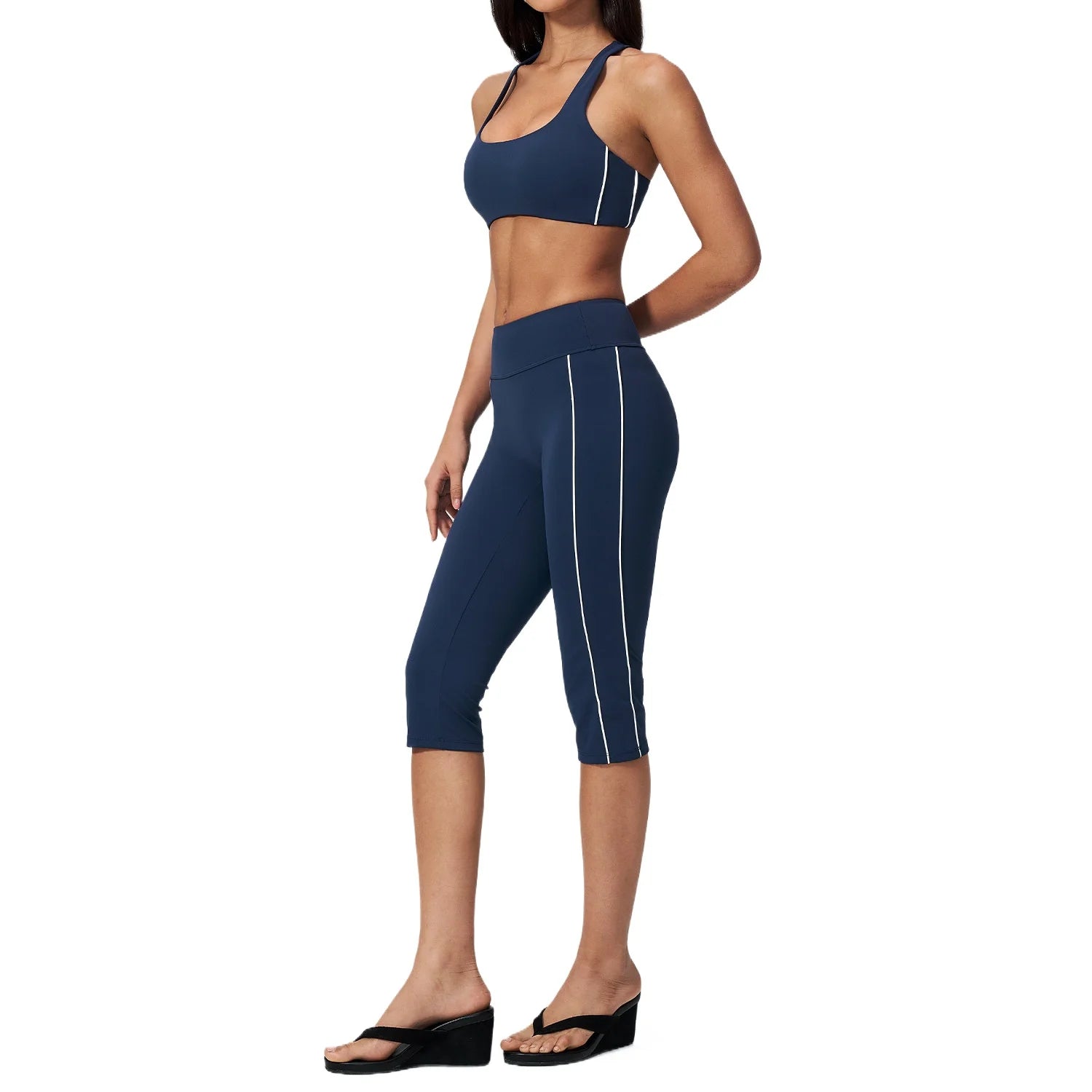 Custom LOGO women's slim back yoga sports quick-drying running fitness vest cropped pants two-piece set