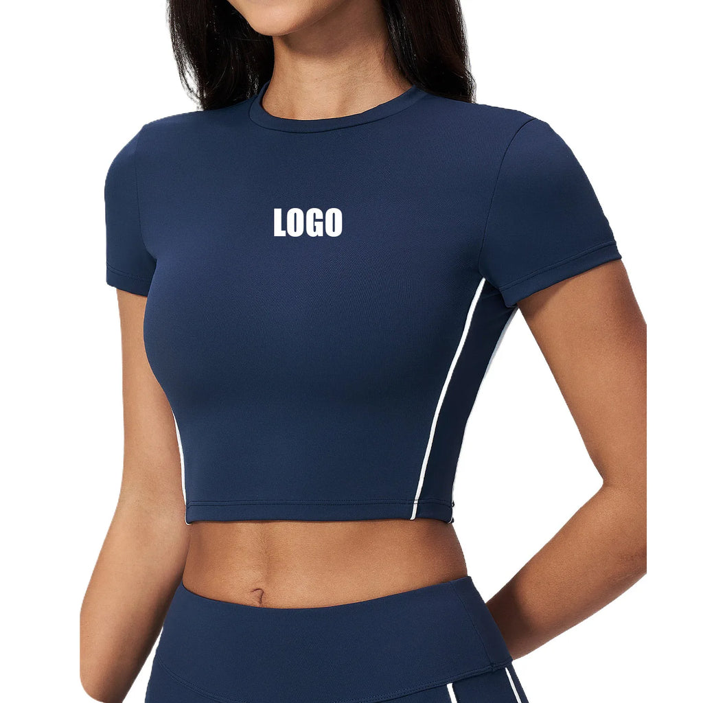 Custom LOGO women's summer Pilates fitness short tight yoga T-shirt sports quick-drying short-sleeved top
