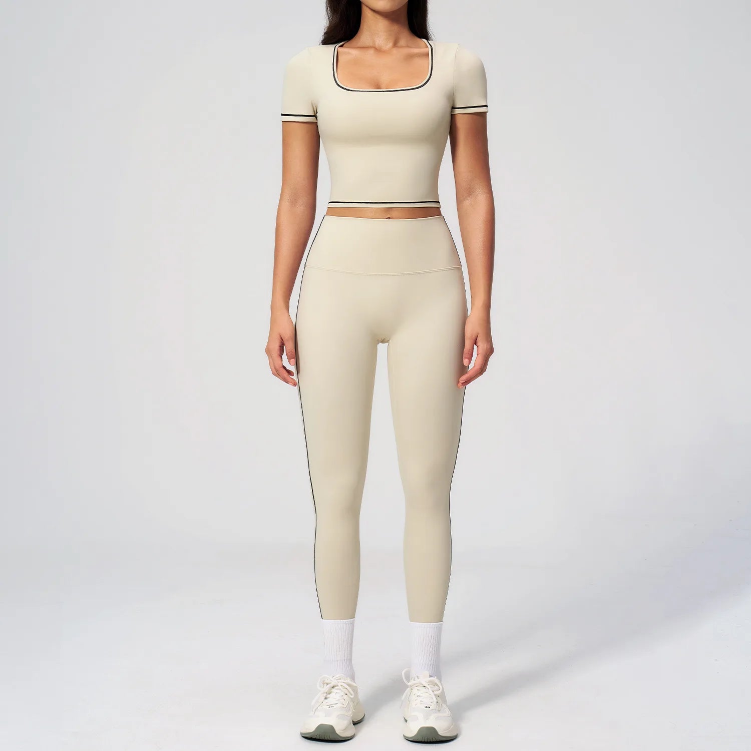 Custom LOGO women's yoga high waist tight trousers hip-lifting sports quick-drying short-sleeved fitness clothes two-piece set