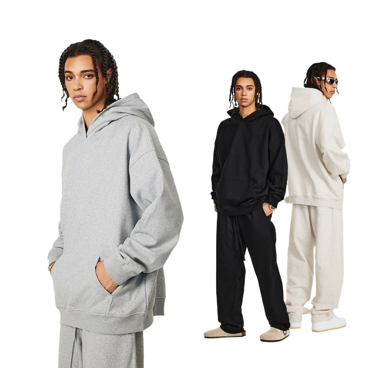 Custom LOGO men's and women's spring, autumn and winter 440G heavy terry fabric loose casual sports sweater set