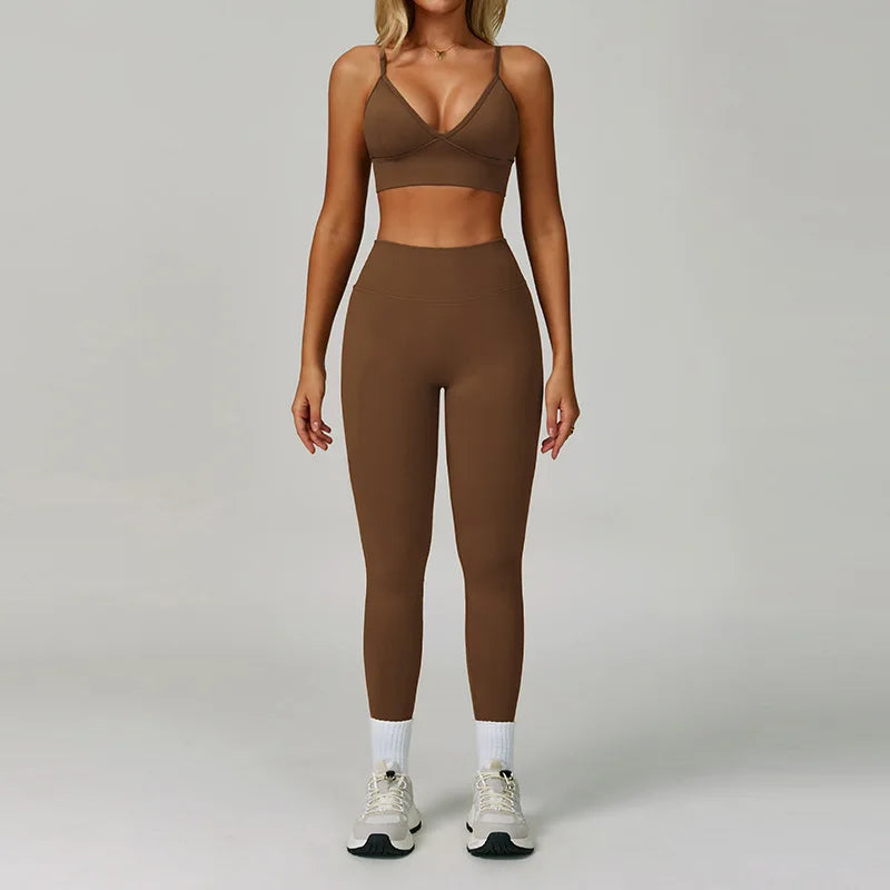Custom LOGO seamless tight-fitting Yu suit quick-drying fitness suit outdoor running sports vest trousers two-piece set