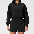 Custom LOGO women's summer sports sunscreen  contrasting outdoor casual running fitness quick-drying shorts hoodie two-piece set