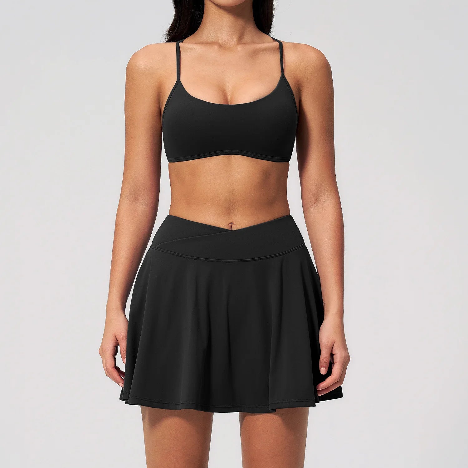 Customized LOGO women's new sports beauty back bra anti-light skirt with pockets running sports quick-drying yoga two-piece set