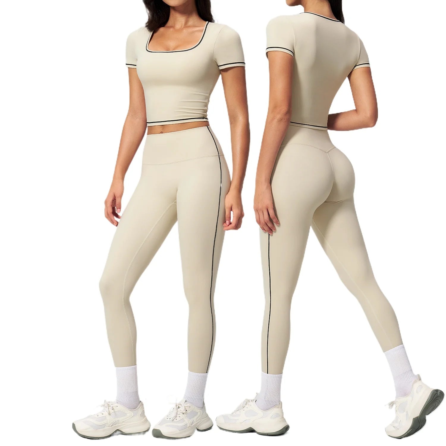 Custom LOGO women's yoga high waist tight trousers hip-lifting sports quick-drying short-sleeved fitness clothes two-piece set