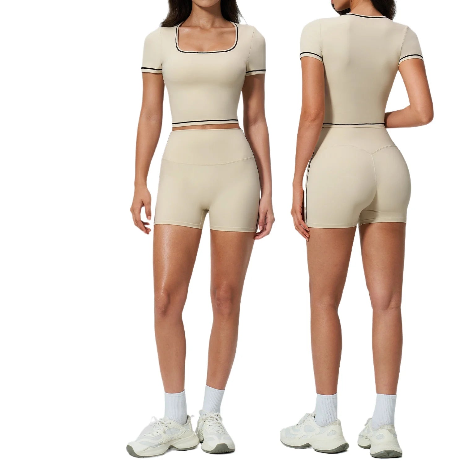 Custom LOGO women's summer new tight yoga elastic high waist sports shorts quick-drying fitness short-sleeved two-piece set