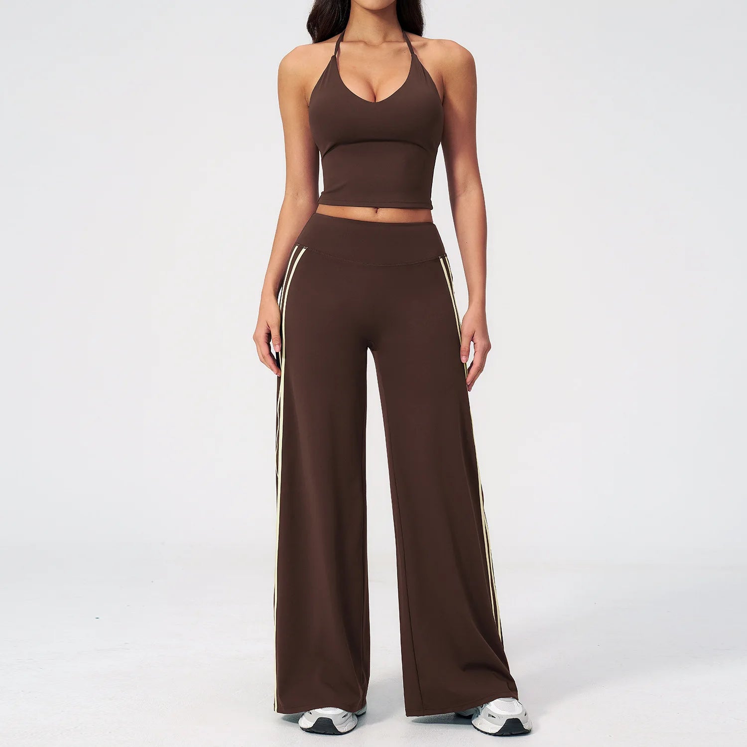 Custom LOGO women's V-neck beauty back yoga running quick-drying sling vest wide-leg pants sports and fitness two-piece set