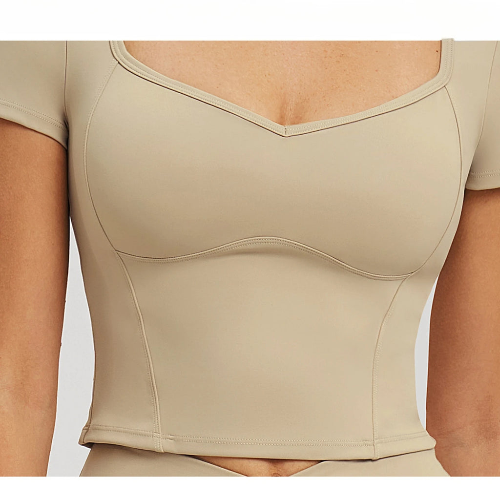 Customizable Nude Yoga Large Neckline Sports Top | Custom Logo