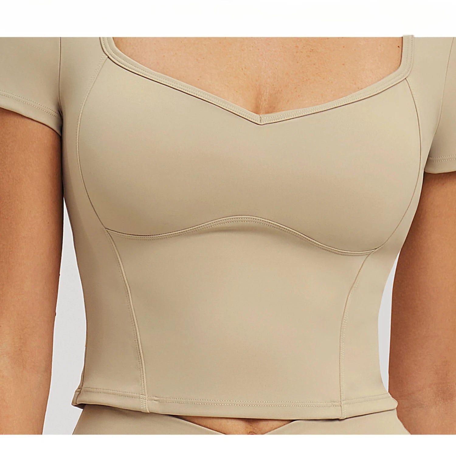 Customizable Nude Yoga Large Neckline Sports Top | Custom Logo