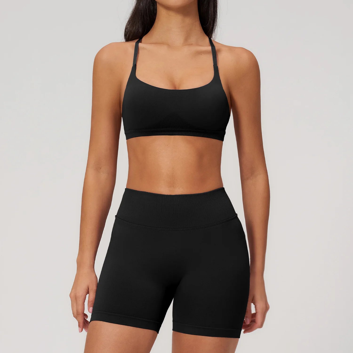 Custom LOGO women's seamless yoga quick-drying tight sports outdoor casual running fitness vest shorts two-piece set