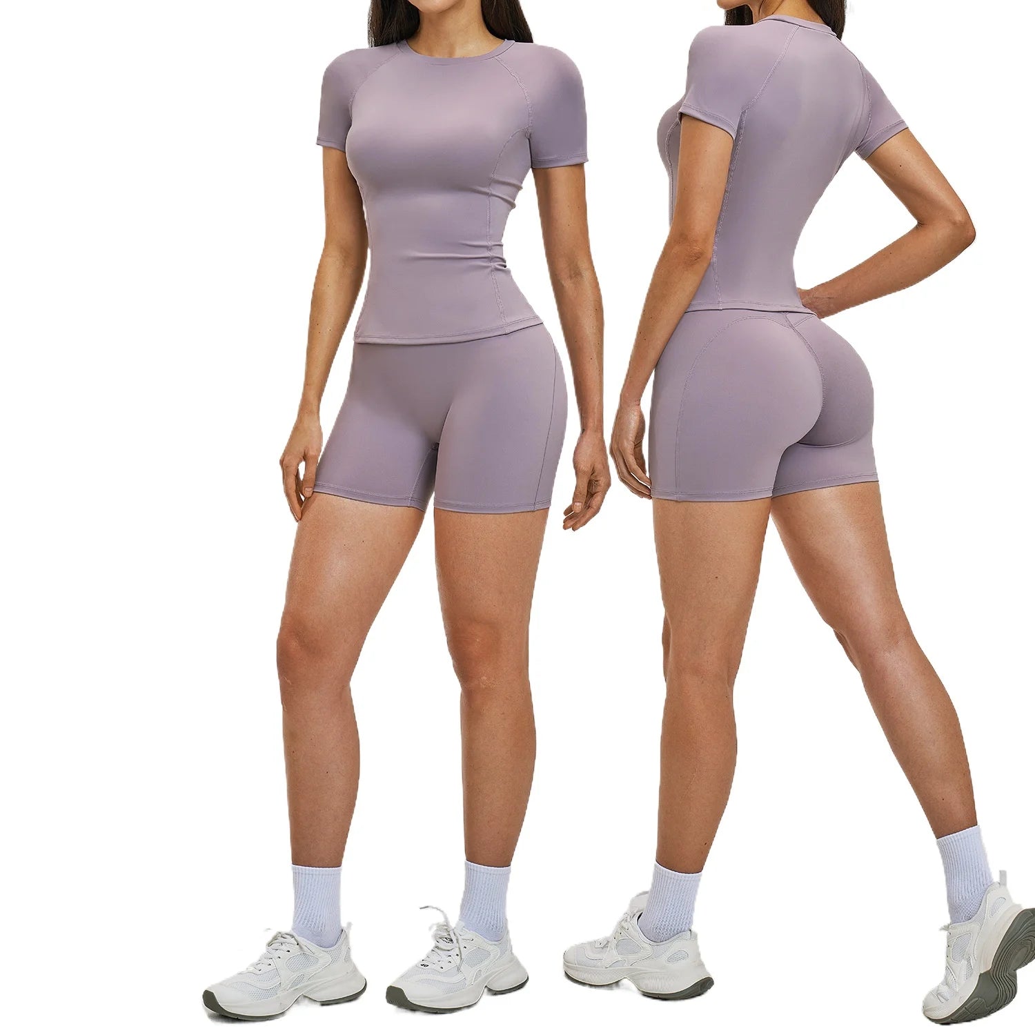 Custom LOGO women's spring and summer short-sleeved sports yoga fitness clothes shorts casual sports two-piece set