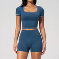 Custom LOGO women's summer new tight yoga elastic high waist sports shorts quick-drying fitness short-sleeved two-piece set