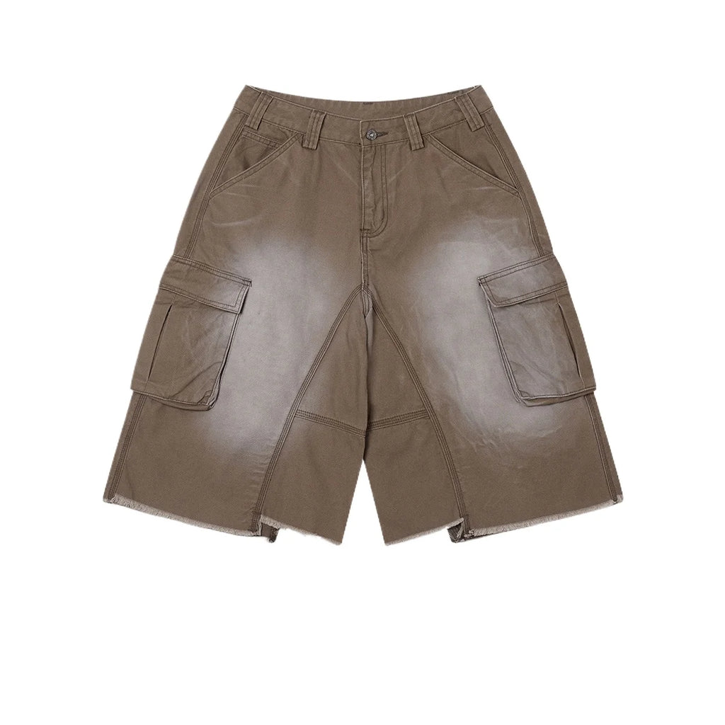 Custom LOGO men's 310G heavy 100% cotton summer American street multi-pocket retro washed old loose tooling seven-point shorts