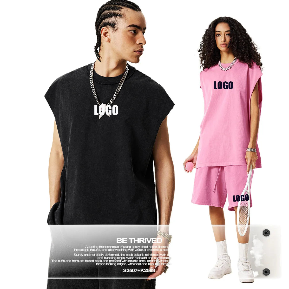 Custom LOGO for men women 2025 summer 100% cotton batik old vest 275G vest high quality casual 330G shorts couple suit