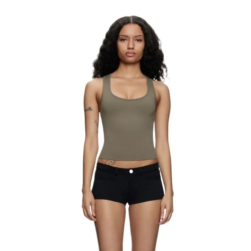 Custom LOGO women's Spice Girls tight-fitting high-elastic square-collar I-shaped vest fitness quick-drying sports short top