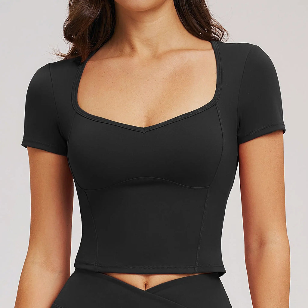 Customizable Nude Yoga Large Neckline Sports Top | Custom Logo