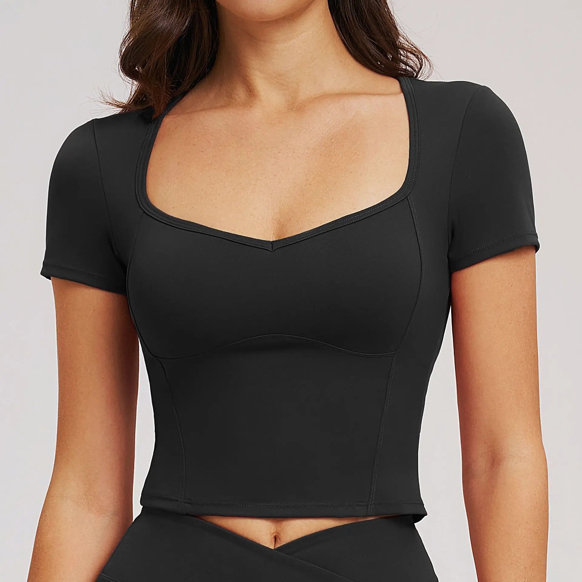 Customizable Nude Yoga Large Neckline Sports Top | Custom Logo