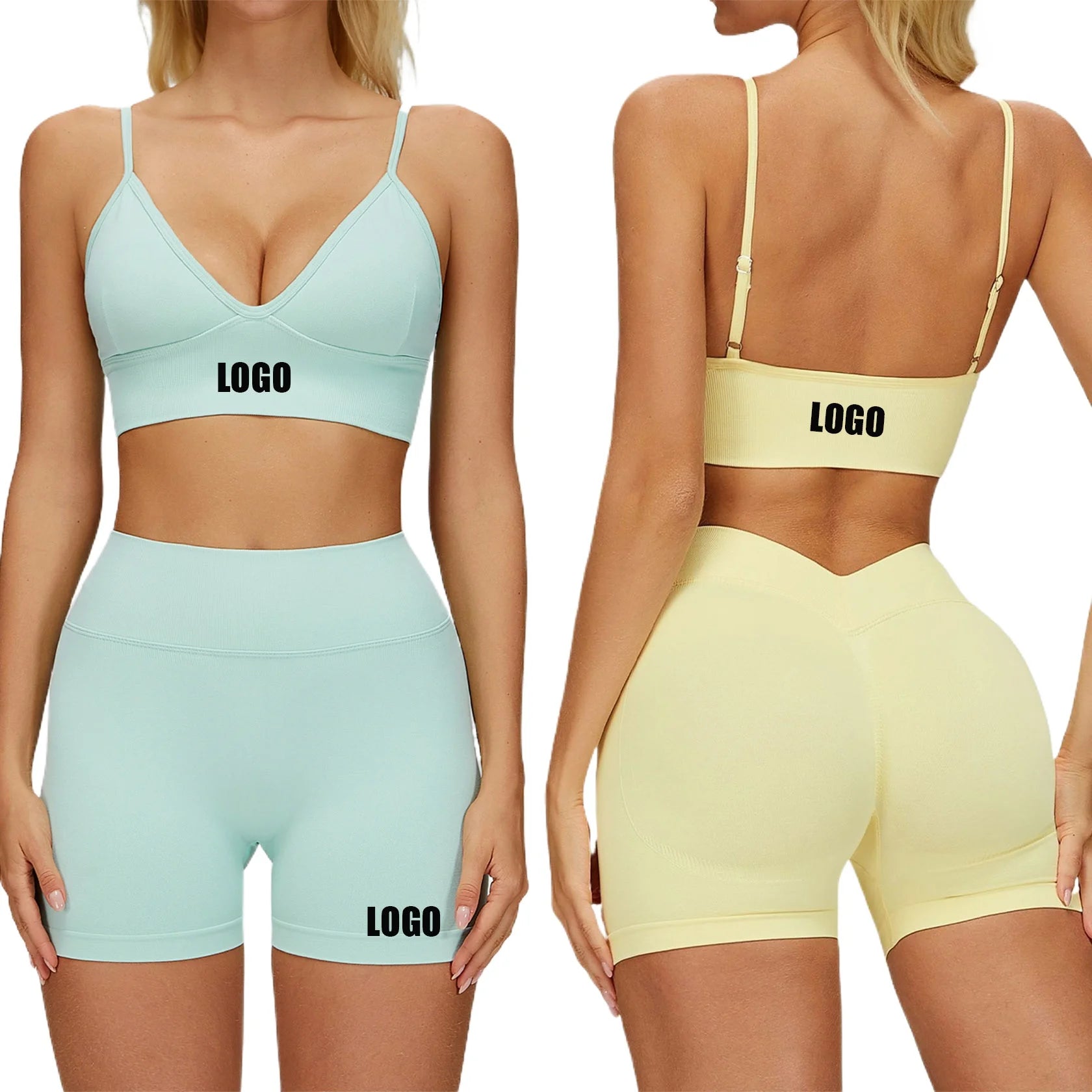 Custom LOGO women's seamless tight yoga quick-drying fitness wear outdoor running vest shorts sports two-piece set
