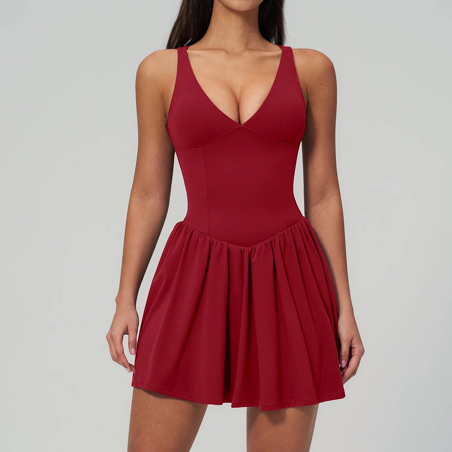 Custom LOGO Women's Fitness Yoga Outdoor Running Sports Skinny V-Neck Suspender Pocket Dress