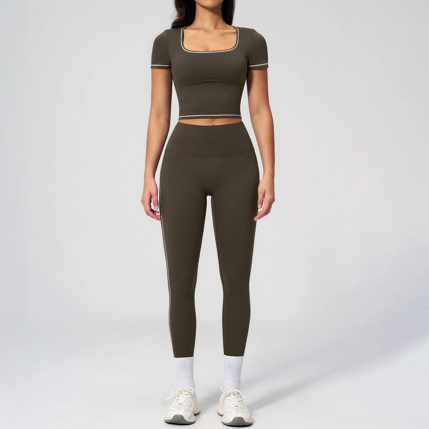 Custom LOGO women's yoga high waist tight trousers hip-lifting sports quick-drying short-sleeved fitness clothes two-piece set