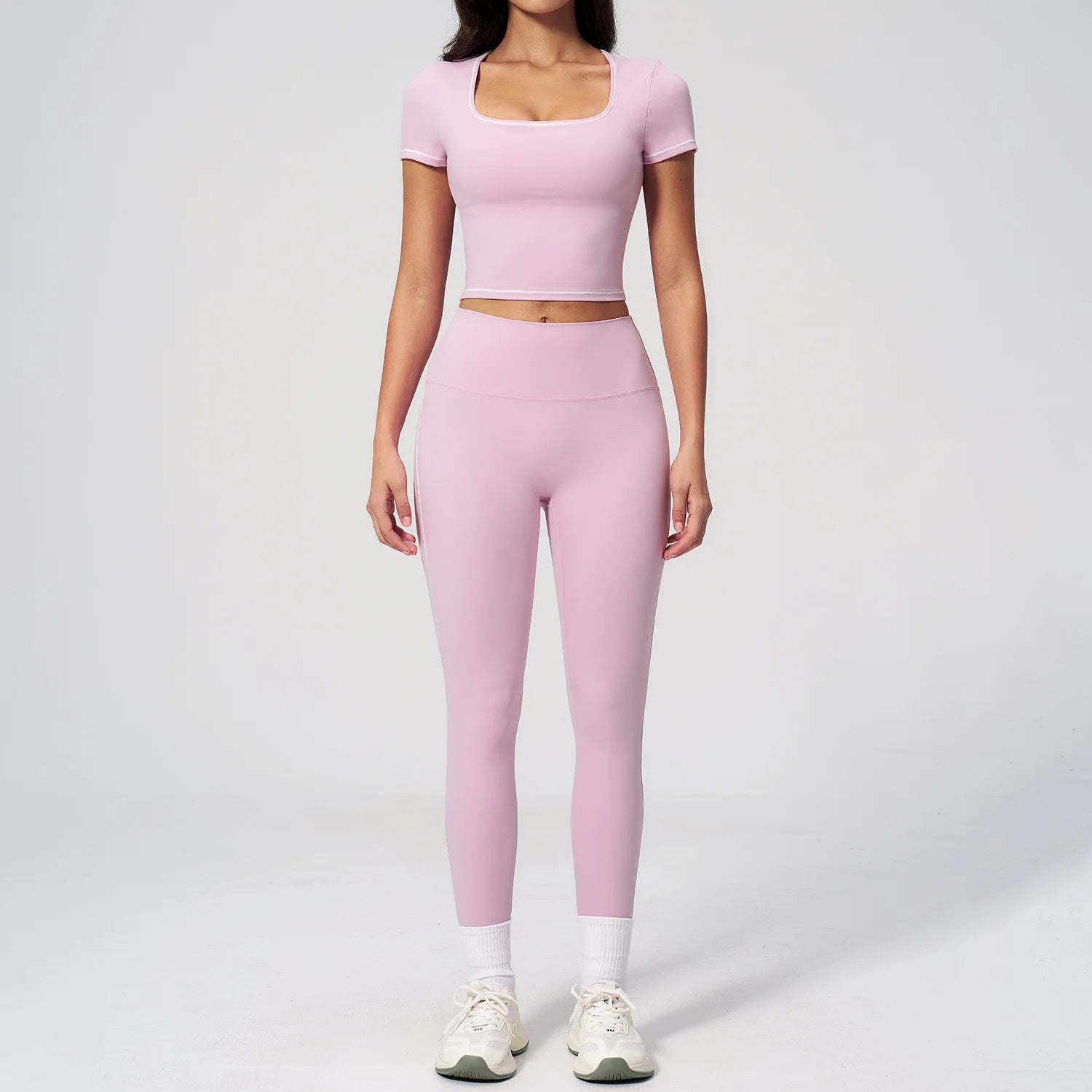Custom LOGO women's yoga high waist tight trousers hip-lifting sports quick-drying short-sleeved fitness clothes two-piece set