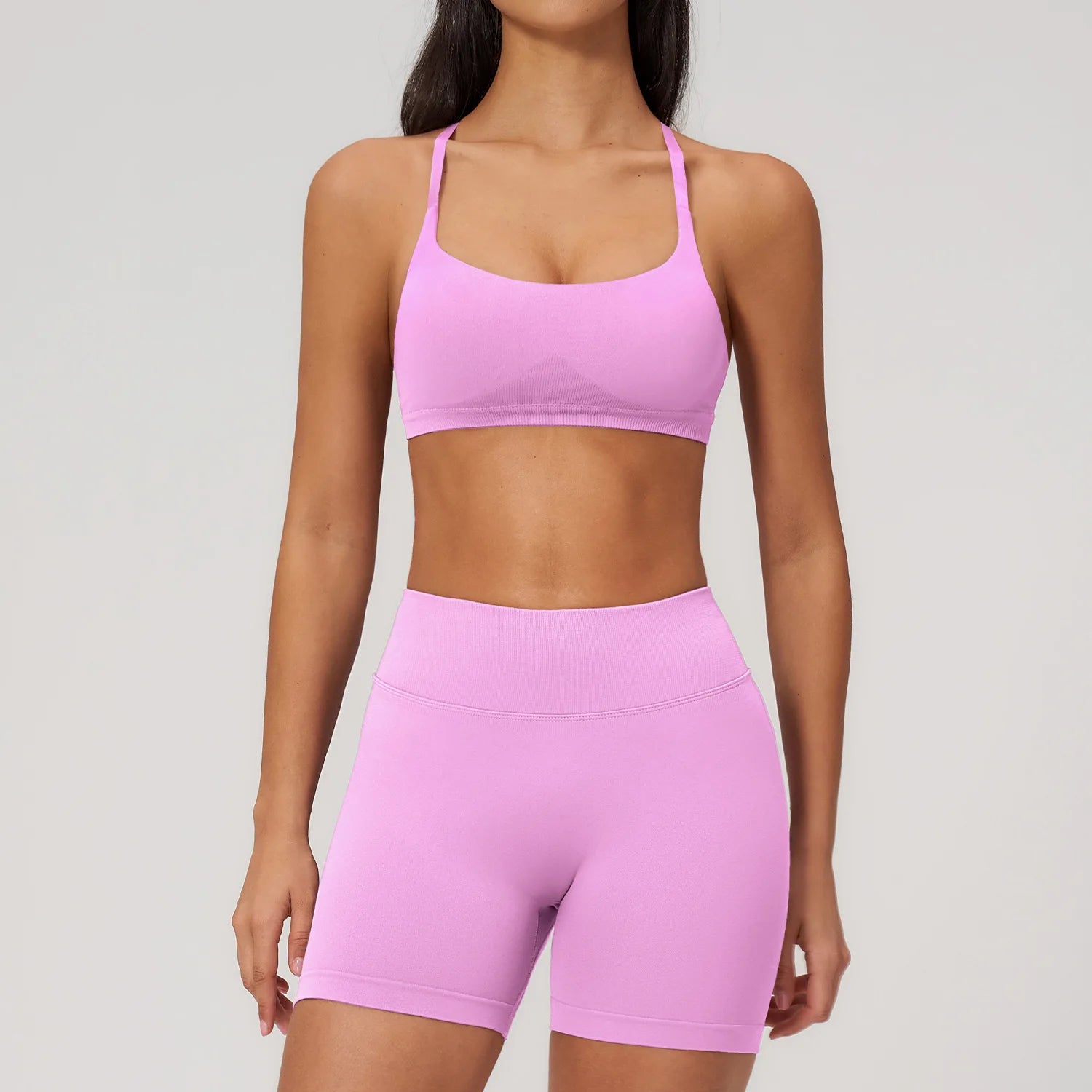 Custom LOGO women's seamless yoga quick-drying tight sports outdoor casual running fitness vest shorts two-piece set
