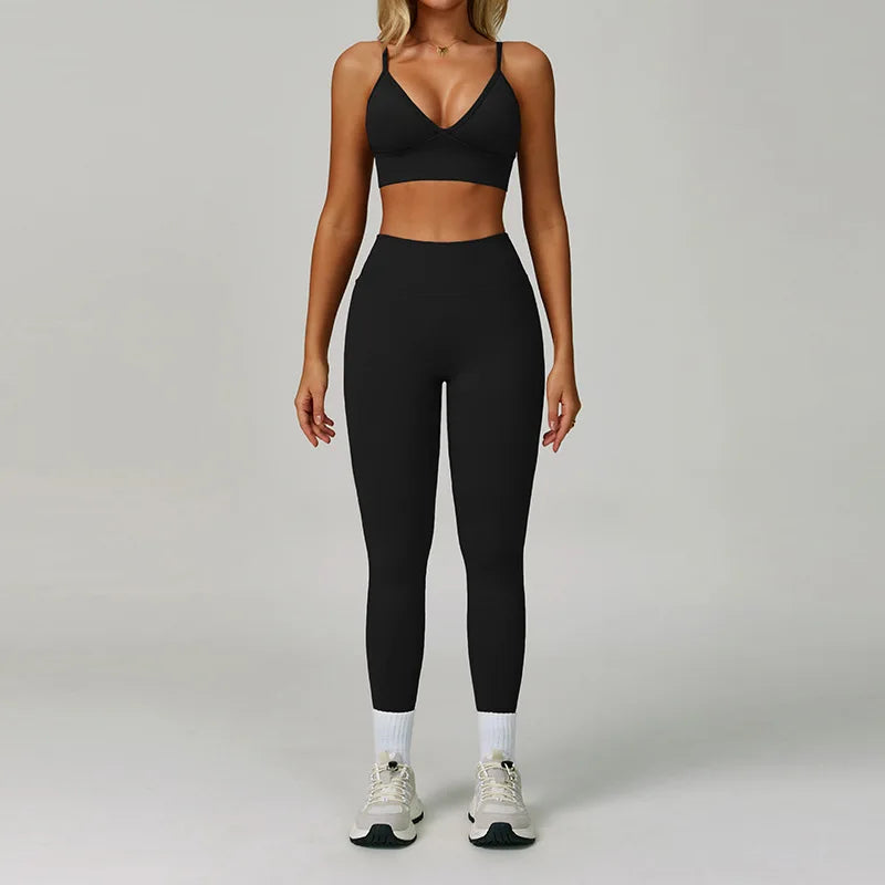 Custom LOGO seamless tight-fitting Yu suit quick-drying fitness suit outdoor running sports vest trousers two-piece set