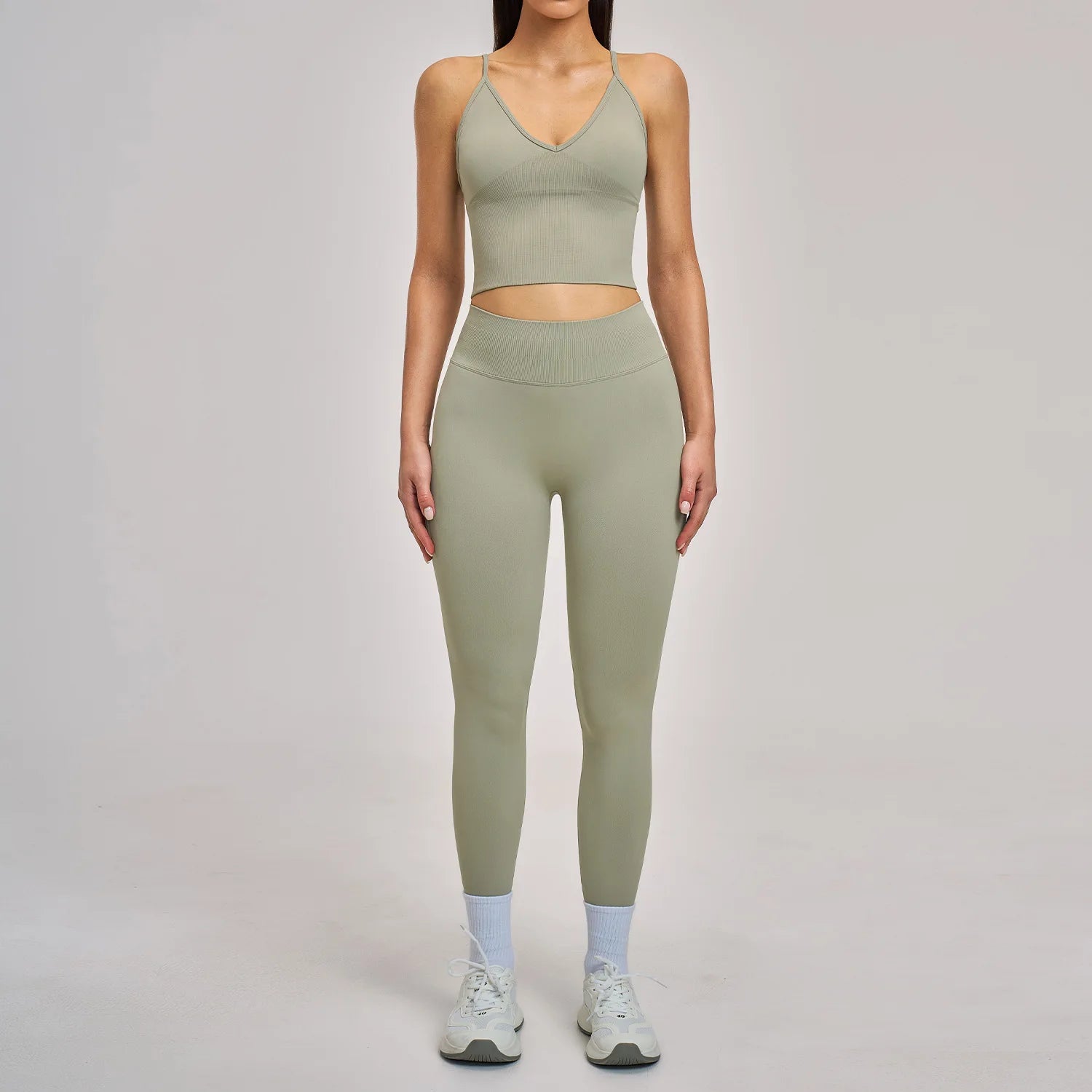 Custom LOGO women's seamless yoga I-shaped beautiful back tight fitness clothes high elastic running sports two-piece set